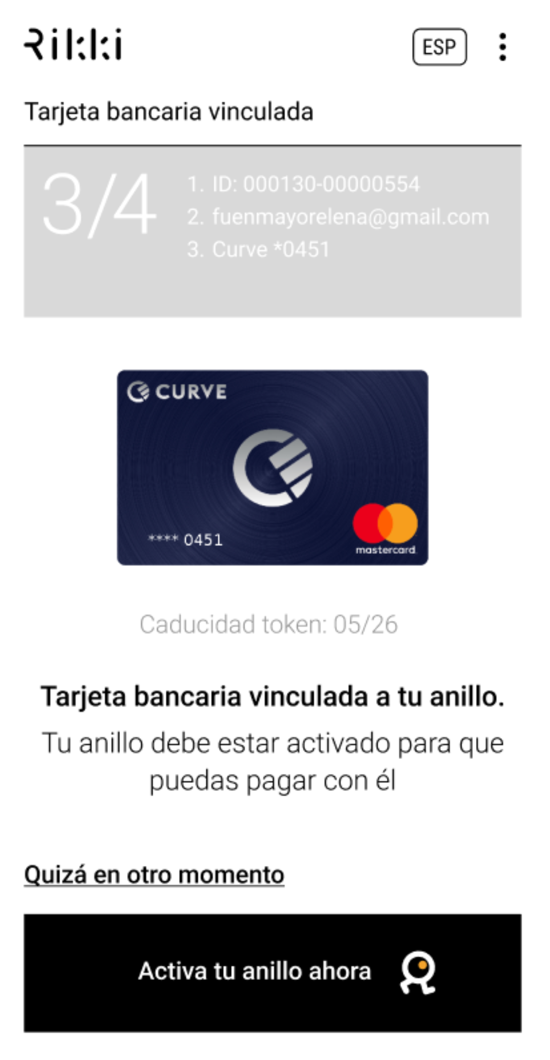 Rikki app vincula tu tarjeta Curve